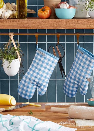 KitchenAid Gingham Oven Mitt 2-Pack Set, Blue Velvet, 7"x13"
