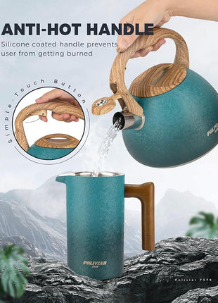 POLIVIAR Tea Kettle, 2.7 Quart Stovetop Tea Kettle, Audible Whistling Teapot with Crackle Finish, Food Grade Stainless Steel for Anti-Rust, Anti Hot Handle, Suitable for All Heat Sources (JX2023-LYD)