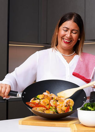 JOYCE CHEN Professional Series 14-Inch Carbon Steel Excalibur Nonstick Wok with Phenolic Handles