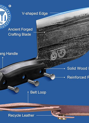 XYJ Authentic Since 1986,Outstanding Ancient Forging, 7.5 Inch Full Tang, Serbian Chefs knife,Chef Meat Cleaver,Kitchen Knives,Set with Leather Sheath,Take Carrying,Butcher