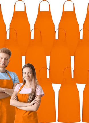 GREEN LIFESTYLE 12 Pack Professional Chef Apron – Grilling Aprons for Men, Waterproof Cooking Apron for BBQ, Work or Restaurant Use, Kitchen Aprons for Women – Orange, No Pockets