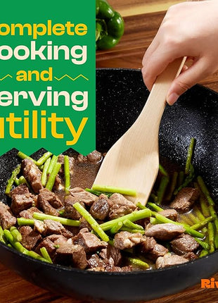 Riveira Maple Wooden Cooking Utensils Set of 6 Premium Non-Toxic Wooden Spoons & Spatula for Cooking