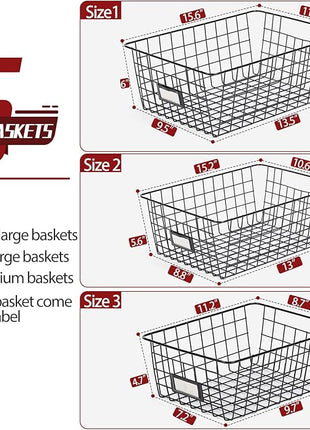 6 Pack Wire Baskets for Pantry Organization and Storage, Kitchen Organizer, 2 XXLarge & 2 XLarge & 2 Large