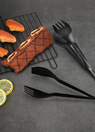 MSY BIGSUNNY Appetizer Tongs - Stainless Steel Kitchen Locking Food Tongs, Buffet Serving Tongs Set of 2(Black, 9 inch)