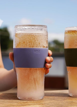 HOST Beer FREEZE Beer Glass Cups Set Drinking Glasses, Freezer Mugs with Gel Double Walled Cool Cups Plastic Multicolor 16oz Set of 4