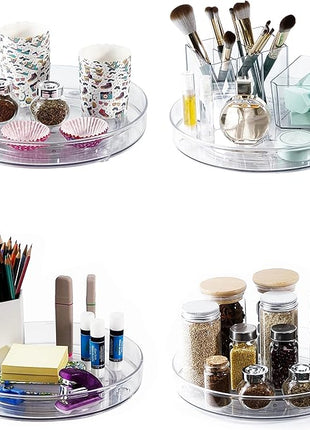 4 Pack Lazy Susan 9.2" Inch Turntable Organizer Pantry Organization and Storage Container Bins Spice Rack Cabinet Rotating Condiment for Pantry Kitchen Vanity Bathroom Jewelry Holder Clear
