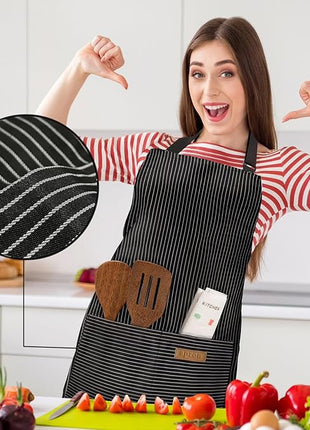 2 Pack Adjustable Bib Apron with 2 Pockets Chef Cooking Kitchen Restaurant Aprons for Women Men