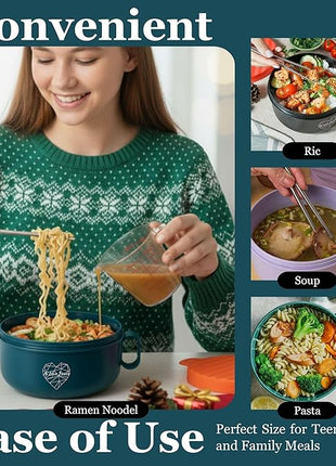 AI LOVE PEACE Ramen Bowl, 40 oz Microwaveable Noodle Cooker for Ramen, Pho, Soup, and Pasta, Dishwasher Safe and Portable, Ideal for Home, Office, Dorm, or Gift (Orange)