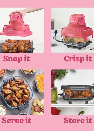Ninja | Air Fryer | Crispi 4-in-1 Portable Cooking System | 4QT & 6 Cup Glass Containers, Crisper Plates & Storage Lids Included | Microwave, Freezer & Dishwasher Safe | Cherry Crush | FN101DR
