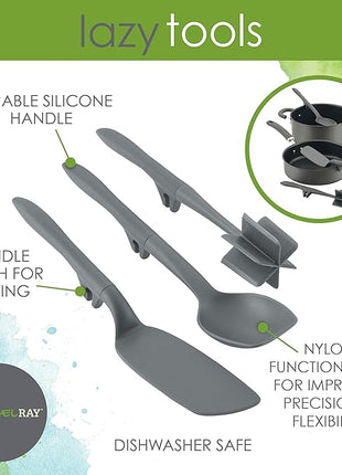 Rachael Ray Tools and Gadgets Lazy Crush & Chop, Flexi Turner, and Scraping Spoon Set / Cooking Utensils - 3 Piece, Gray