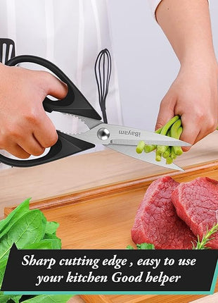 iBayam Stocking Stuffers for Men, White Elephant Gifts for Adults, Kitchen Scissors All Purpose Kitchen Shears 8.5" Cooking Scissors with Sheath, Black Accessories, Gadgets Utensils