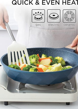 Country Kitchen Non-Stick Cast Aluminum Cookware Set - Durable Kitchen Cookware for Everyday Cooking, Navy Diamond, 11 Pc.