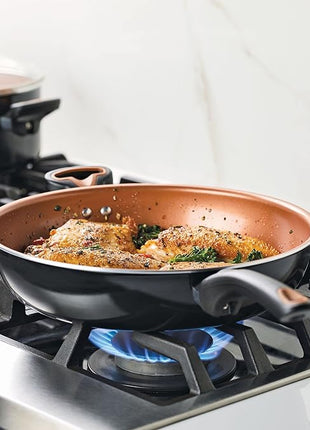 Farberware Glide Deep Nonstick Frying Pan / Fry Pan / Skillet with Helper Handle - 12.5 Inch, Black