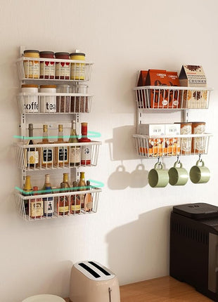 White 12 Inch Wide Narrow Over The Door Pantry Organizer, Pantry Organization and Storage, 8-Tier Metal Hanging Deep Basket Wall Spice Rack Seasoning Shelves, Home & Kitchen Essentials