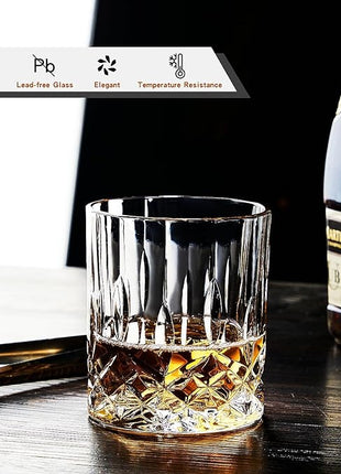 GLASKEY Whiskey Glasses Set of 4,Rock Glasses,11 oz Lead-Free Crystal Bourbon Glass,Old Fashioned Glass for Bourbon,Cognac,Irish Whisky,Personalised Whisky Glass Gift Set for Men,Dad,Brother