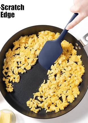 600°F Heat Resistant Silicone Spatula, Doosu High Temp Flexible Kitchen Rubber Bowl Scrapers Food Grade Seamless Baking Supplies Scratch-Proof for Scraping Non-Stick Pans (Navy Blue, 11.4in)