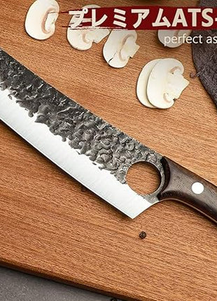Serbian Chef Knife Set, Hand Forged Knife Set with Bag, Full Tang Kitchen Knife Sets with High Carbon Steel, Meat Cleaver Butcher Boning Knife for Brisket Trimming, Gift for Men Women
