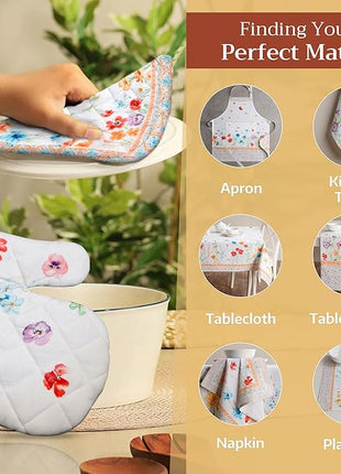 Maison d' Hermine Oven Gloves 100% Cotton Oven Mitt 7" x 13" with Loop Heat Resistant, BBQ, Cooking Gloves, Baking, Grilling, Kitchen, Handling Hot Pans Spring/Summer (Pack of 1, Summer Whisper)