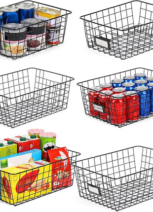 6 Pack Wire Baskets for Pantry Organization and Storage, Kitchen Organizer, 2 XXLarge & 2 XLarge & 2 Large