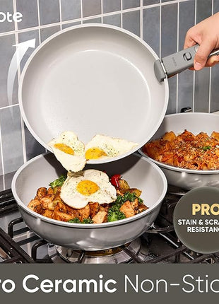 CAROTE 27pcs Ceramic Cookware Set Nonstick, Pots and Pans Set Non stick, Non Toxic Cookware, Dishwasher/Oven Safe, RV/Camping Cookware Set, Pan and Pot with Kitchen Utensils, Dark Gray