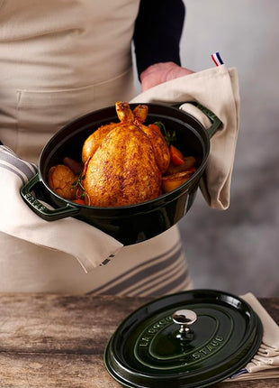 staub La Cocotte Oval 40509-363 Pico Cocotte Oval Basil Green, 11.4 inches (29 cm), Large, Both Handed Castings, Enameled Pot, Induction Compatible, Japanese Authentic Product