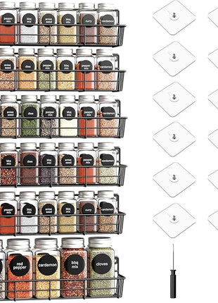 Spice Rack wall mounted 6 Pack, Space-Saving Spice Organizer for Spice Jars and Seasonings,Screw or Adhesive Hanging Spice Rack Organizer for Your Kitchen Cabinet,or Pantry Door