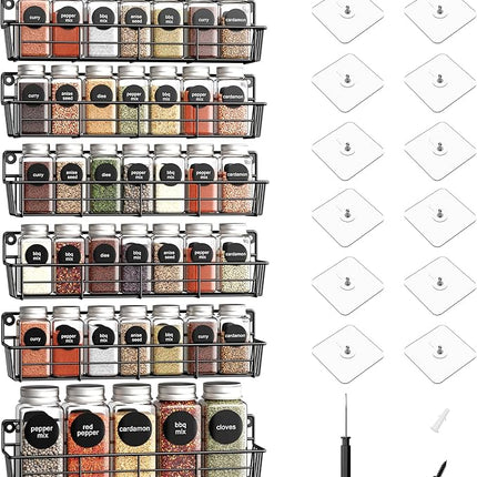 Spice Rack wall mounted 6 Pack, Space-Saving Spice Organizer for Spice Jars and Seasonings,Screw or Adhesive Hanging Spice Rack Organizer for Your Kitchen Cabinet,or Pantry Door