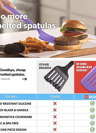 New DI ORO Silicone Turner Spatula Set - Kitchen Spatulas for Nonstick Cookware - Cooking Utensils for Flipping Eggs & Pancake - 600°F Heat-Resistant BPA Free Turners - Dishwasher Safe (4pc, Lavender)