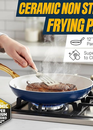 Gotham Steel 15 Pc Ceramic Cookware Set Nonstick, Ceramic Pots and Pans Set Non Stick with Steamer & Cooking Utensils, Non Toxic PFOA PFOS Free, Premium Stay Cool Handles, Oven & Dishwasher Safe