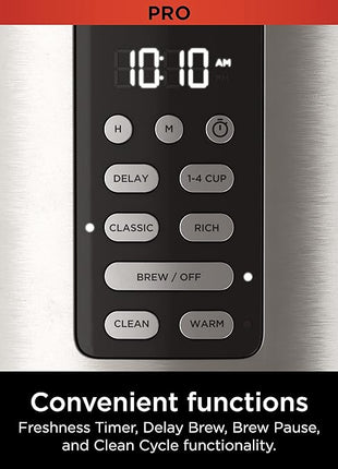 Ninja 14 Cup , Programmable Coffee Maker XL Pro with Permanent Filter, 2 Brew Styles Classic & Rich, 4 Programs Small Batch, Delay Brew, Freshness Timer & Keep Warm, Stainless Steel, DCM201