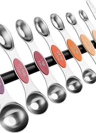 Spring Chef Stainless Steel Metal Magnetic Measuring Spoons Set of 8 with Leveler, Heavy Duty Nesting Teaspoon & Tablespoon Measuring Spoons, Kitchen Gadgets for Baking & Cooking - Desert Sunset