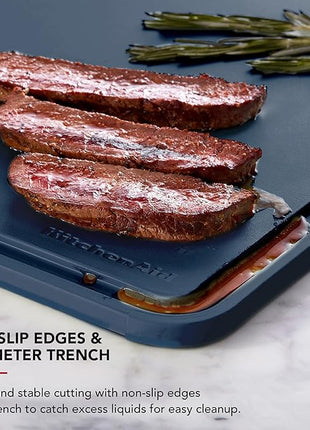 KitchenAid Classic Plastic Cutting Board with Perimeter Trench and Non Slip Edges, Dishwasher Safe, 12 x 18 inch, Ink Blue