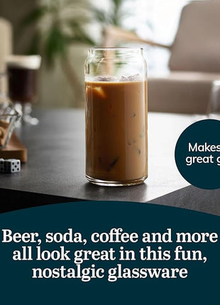 Libbey Classic Can XL Set of Drinking Glasses, Iced Coffee Cups Set of 4, 20 Oz, Dishwasher Safe Glass Beer Cups for Beverages and Cocktails