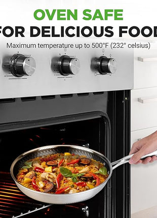 NutriChef 7-Piece Tri-Ply Stainless Steel Frying Pan Set & Wok – Nonstick, Induction Compatible, Oven Safe, Scratch-Resistant, Dishwasher Safe