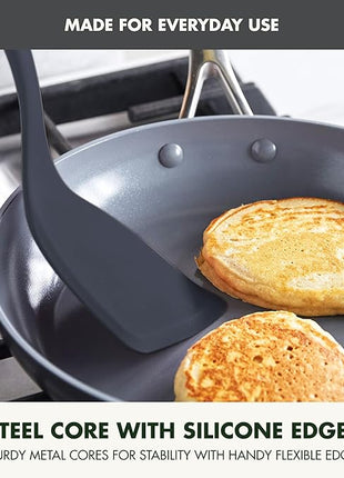 GreenPan Silicone Solid Turner Spatula, Flipping Cooking Kitchen Utensil, Flexible Rubber Nonstick Cookware, Rigid Steel Core, Heat-Resistant, Anti-Slip Handle, BPA-Free, Dishwasher Safe, Gray