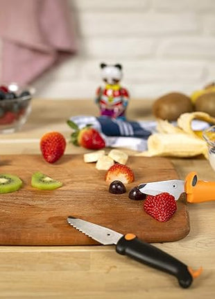 Kuhn Rikon Kinderkitchen Dog Knife Straight Blade, sharp enough to cut food but not small fingers, Orange