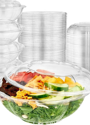 Stock Your Home 24oz Clear Plastic Salad Bowls with Lids Disposable (50 Pack) Small Takeout Container with Snap on Lid for Fruit Salads, Quinoa, Lunch and Meal Prep, Acai Bowl, To-Go Party Containers