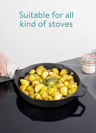 Navaris Cast Iron Skillet - 10 inch Cast Iron Pan - Seasoned Cookware for Frying, Cooking, Oven, Stove Top, Camping