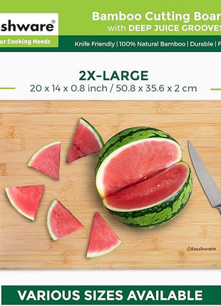 Freshware 20 Inch 2XL Bamboo Cutting Boards for Kitchen, Stove Top Butcher Block, Extra Large Wooden Carving Board for Meat, Veggies, Charcuterie Board with Deep Juice Grooves (2XL, 20x14")