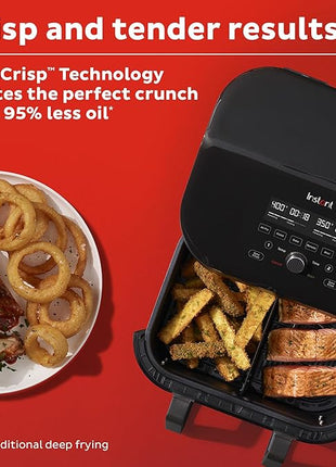 Instant Pot VersaZone 9QT Air Fryer,8-in-1 Functions with EvenCrisp Technology, Crisps,Broils, Bakes,Roasts, Dehydrates,Reheats at Same or Different Temperature, from the Makers of Instant Pot, Black