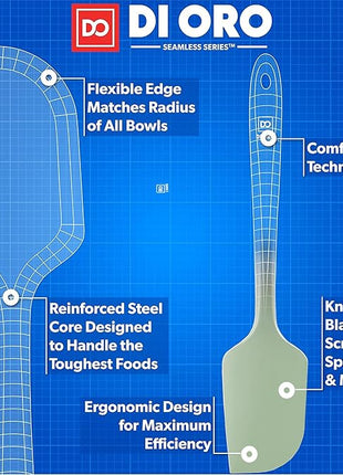 DI ORO Silicone Spatula - 600°F Heat-Resistant Rubber Kitchen Spatula for Baking, Scraping, & Mixing - BPA Free Nonstick Cookware Safe Flexible Utensil for Cooking - Seamless & Dishwasher Safe (Sage)