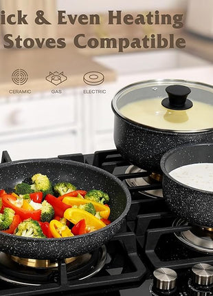 17 Pcs Pots and Pans Set Non Stick, Cookware Sets with Detachable Handle, Nonstick RV Kitchen Cooking Tools Removable Handles, Oven Safe, Induction Fast, Stackable Induction Cookware, Black