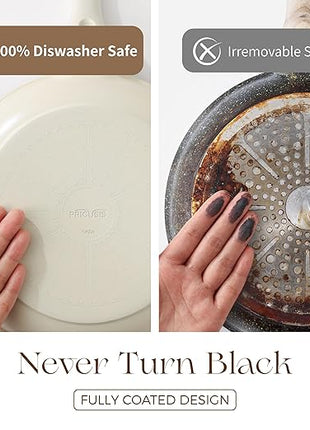 PRICUSIS Nonstick Ceramic Frying Pan, 8/10 Inch Skillet with Stay Cool Handle, Fully Coated, Induction Compatible & Oven Safe, 100% Dishwasher Safe, PTFE PFAS & PFOA Free（8 Inch, Coconut White）