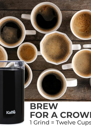 Kaffe One-Touch Coffee Grinder Electric w/Cleaning Brush (3 oz) - Coffee Grinders for Home Use - Up to 12 Cups of Coffee per Grind - Easy On/Off Coffee Bean Grinder - Black