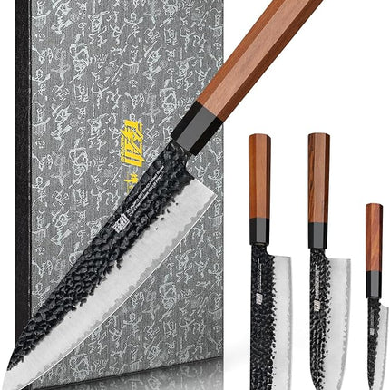 FINDKING Dynasty Series 4PCS Kitchen Knife Set, Professional Japanese Chef Knife Set, 9Cr18MoV High Carbon Steel Blade, African Rosewood Octagonal Handle, for Meat, Fruits, Vegetables