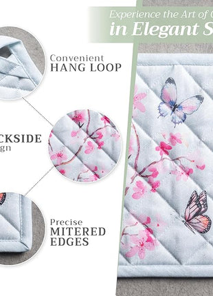 Maison d' Hermine Pot Holders 100% Cotton Heat Resistant Potholders 8" x 8" Hot Pads with Loop BBQ, Cooking, Baking, Grilling, Kitchen, Handling Hot Pans Spring/Summer (Pack of 1, Blossoms in Spring)