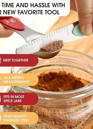 Spring Chef Stainless Steel Metal Magnetic Measuring Spoons Set of 8 with Leveler, Heavy Duty Nesting Teaspoon & Tablespoon Measuring Spoons, Kitchen Gadgets for Baking & Cooking - Desert Sunset