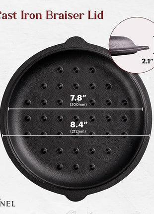 Cuisinel Cast Iron Lid - Fits 8"-Inch / 20.32cm Lodge Skillet, Frying Pans or Braiser + Silicone Handle Holder + Care Guide - Pre-Seasoned Replacement Cover - Indoor/Outdoor, Oven, Open Fire, BBQ Safe