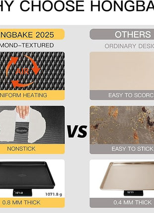 Cookie Sheets for Baking Nonstick - HONGBAKE Baking Sheet Pan Set of 3, Half/Quarter/Jelly Roll Pan for Oven with Diamond Texture Pattern, 57% Thicker Carbon Steel Cookie Trays, Dark Grey