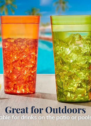 US Acrylic Cafe Plastic Reusable Tumblers (Set of 16) 20-ounce Water Cups Assorted Colors | Restaurant Style Drinking Glasses Value Set, Stackable, BPA-free, Made in the USA | Top-rack Dishwasher Safe